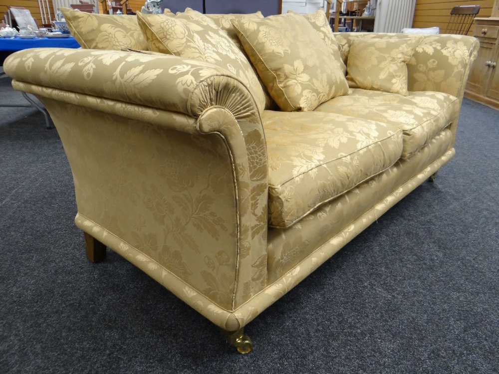 DAVID GUNDRY MEDIUM SOFA, 'Amalfi' model, in dark gold floral damask fabric, 205 x 101 x 81cms - Image 3 of 25