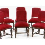 SET OF SIX ELIZABETHAN-STYLE OAK BACKSTOOL DINING CHAIRS, red velour upholstery (6) COLLECTING ITEMS