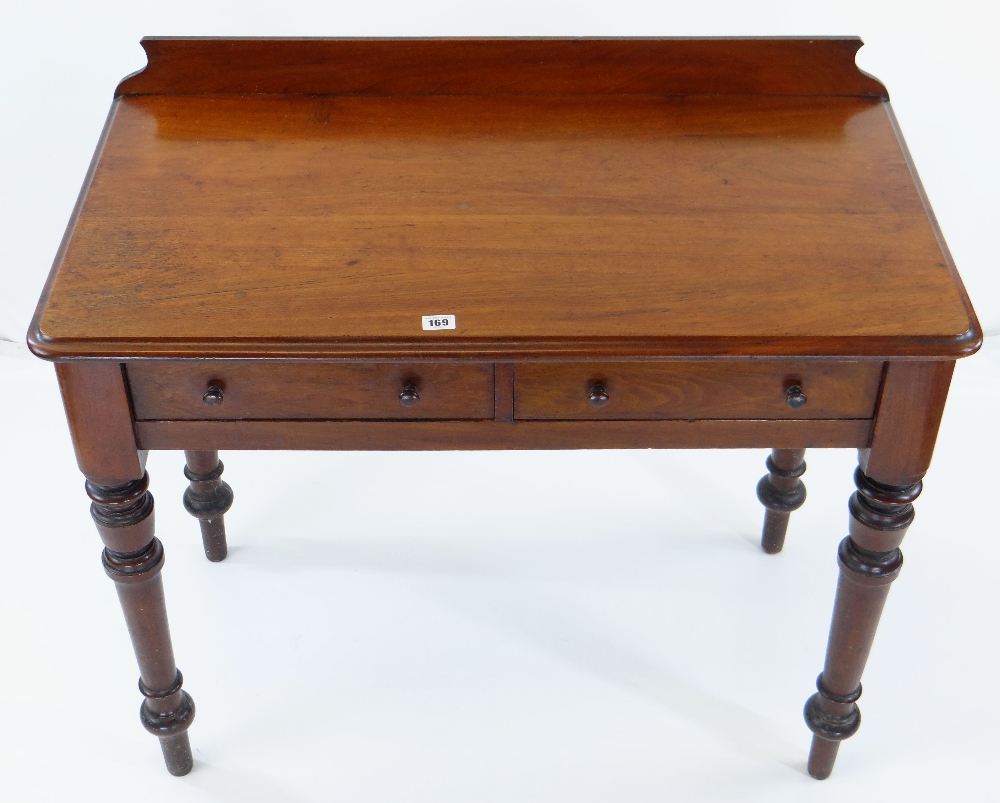 19TH CENTURY WALNUT SIDE TABLE, moulded top with stage back, fitted two frieze drawers raised on - Image 2 of 2