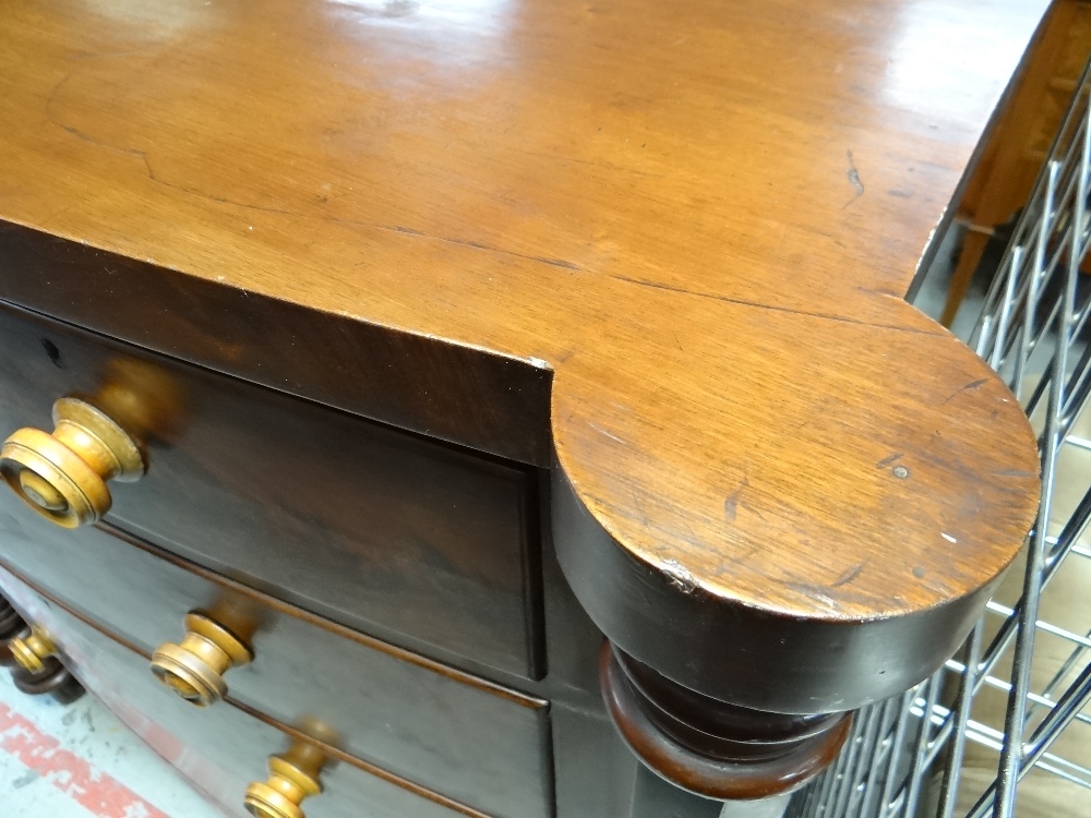 LATE VICTORIAN WALNUT BOWFRONT CHEST with outset octagonal columns and five drawers, shaped apron, - Image 50 of 56