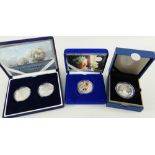THREE ROYAL MINT SILVER PROOF CASED COINS, including 200th Anniversary Nelson - Trafalgar piedfort