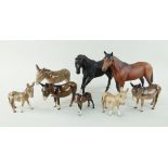 GROUP OF EIGHT BESWICK POTTERY ANIMALS comprising five gloss donkeys, together with two matt