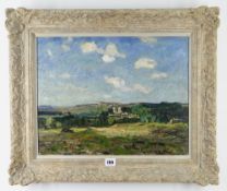 REGINALD GRANGE BRUNDIT RA (1883-1960) oil on canvas - Yorkshire landscape with castle, entitled '