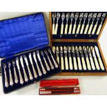 BOXED SILVER WARE, comprising set of Edward VII silver fruit knives and forks, set of George V boxed
