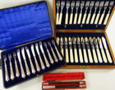 BOXED SILVER WARE, comprising set of Edward VII silver fruit knives and forks, set of George V boxed