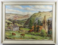 FRED BARNEY oil on board - Vaynor Church, Merthyr, signed, label verso, 54 x 74cms