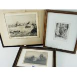 THREE BLACK & WHITE ETCHINGS comprising 'A Tuscan Farm' by Muirhead Bone, signed in pencil and