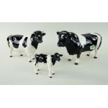 BESWICK POTTERY FRESIAN CATTLE FAMILY comprising gloss bull 'CH Coddington Hilt Bar', gloss cow '