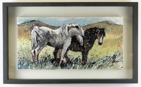 CARYS BRYN oil on canvas - two Welsh mountain ponies in a landscape entitled verso 'Taking a Fancy',