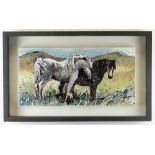 CARYS BRYN oil on canvas - two Welsh mountain ponies in a landscape entitled verso 'Taking a Fancy',