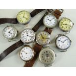 NINE VARIOUS WWI & OTHER WRISTWATCHES, including steel, silver and gold plated cases, all with