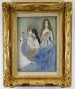 MANNER OF MARIE LAURENCIN (1885 - 1956), oil on board - Leda and the Swan with mermaids, gilt frame