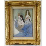 MANNER OF MARIE LAURENCIN (1885 - 1956), oil on board - Leda and the Swan with mermaids, gilt frame