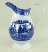 A GEORGE III SWANSEA PEARLWARE HOT WATER JUG of bellied form over a spreading circular foot, with