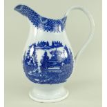 A GEORGE III SWANSEA PEARLWARE HOT WATER JUG of bellied form over a spreading circular foot, with