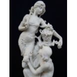 CONTINENTAL BISQUE PORCELAIN ALLEGORICAL GROUP OF AUTUMN, modelled as a maiden with basket of grapes