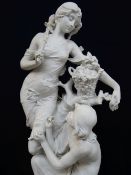 CONTINENTAL BISQUE PORCELAIN ALLEGORICAL GROUP OF AUTUMN, modelled as a maiden with basket of grapes