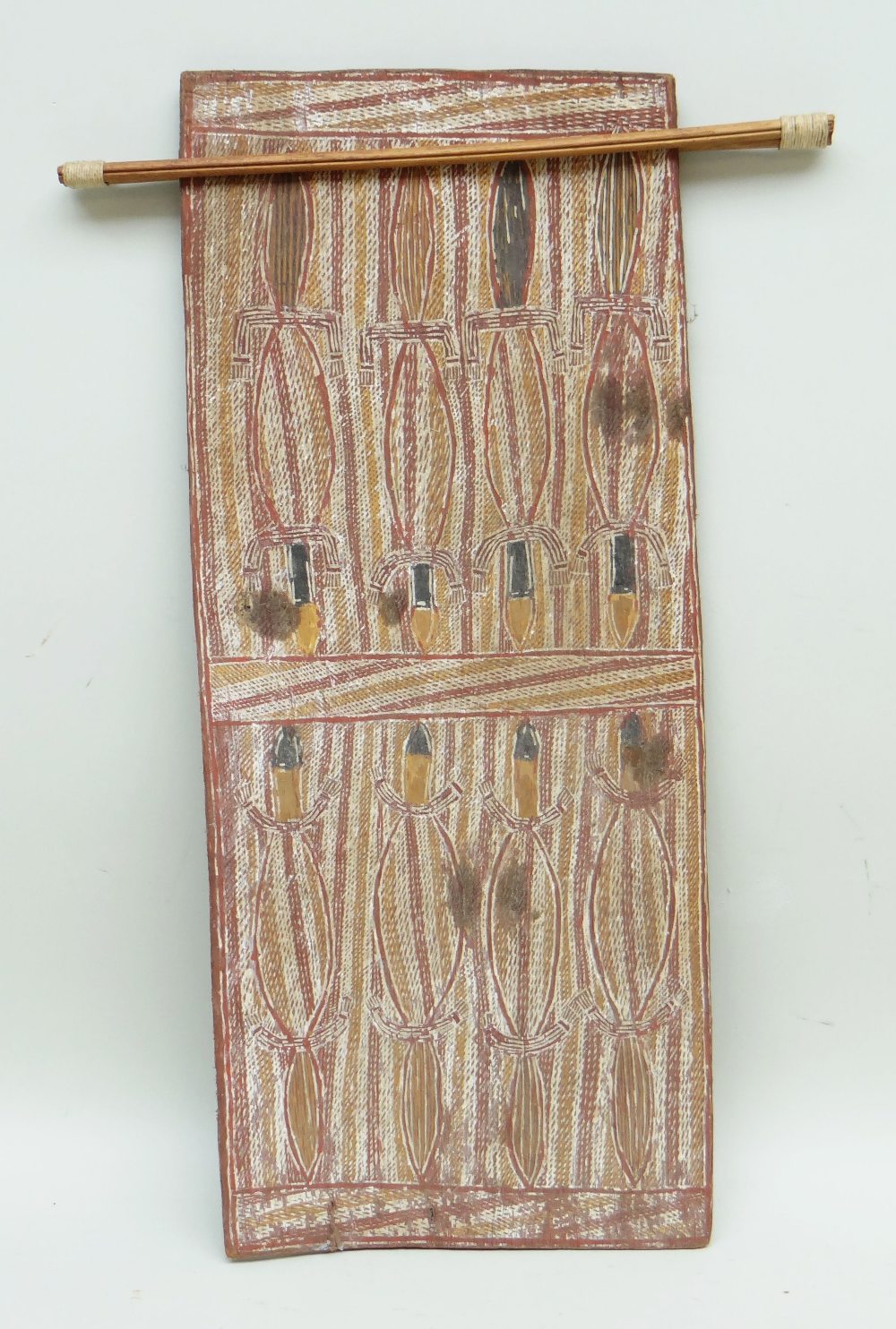 FIVE ABORIGINAL BARK PAINTINGS and TWO FIJI TAPACLOTHS, one bark by BOB BILINYARA NEBEGEYO, all - Image 7 of 7