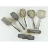 ASSORTED EDWARDIAN SILVER BACKED BRUSHES & HAND MIRRORS, engine turned and floral engraved