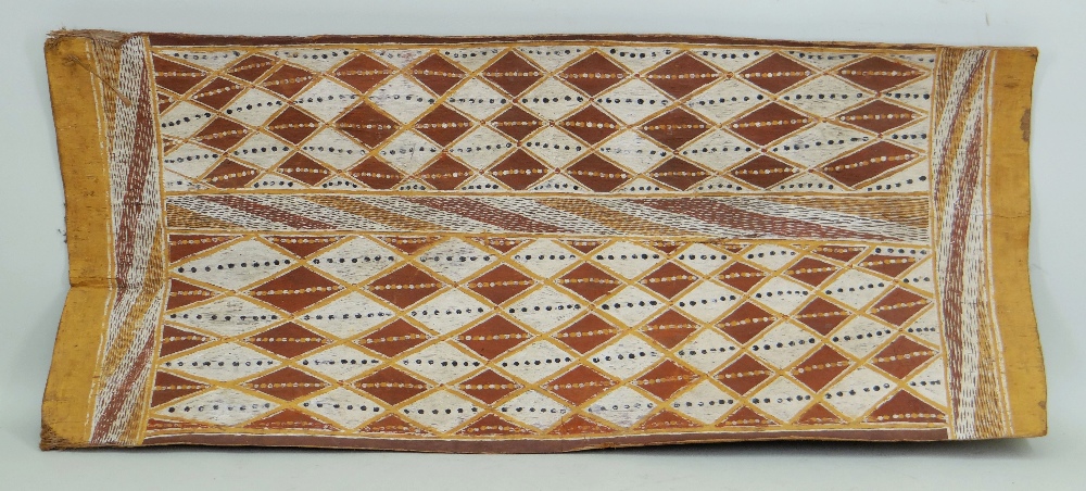 FIVE ABORIGINAL BARK PAINTINGS and TWO FIJI TAPACLOTHS, one bark by BOB BILINYARA NEBEGEYO, all - Image 4 of 7