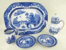 A GROUP OF GEORGE III LONGBRIDGE (OR WILLOW) TRANSFER WARE comprising (1) platter, (2 & 3) pair of