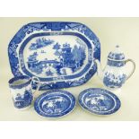 A GROUP OF GEORGE III LONGBRIDGE (OR WILLOW) TRANSFER WARE comprising (1) platter, (2 & 3) pair of