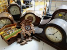 ASSORTED MANTEL & CUCKOO CLOCKS including three Napoleon hat clocks (7)