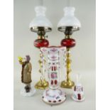 ASSORTED GLASS including Victorian-style overlaid cranberry flashed table lustre, matching table