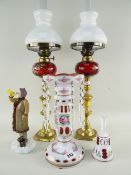 ASSORTED GLASS including Victorian-style overlaid cranberry flashed table lustre, matching table