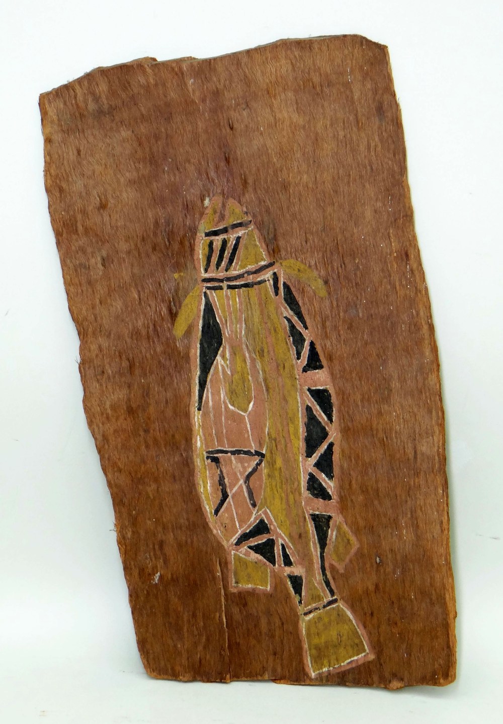 FIVE ABORIGINAL BARK PAINTINGS and TWO FIJI TAPACLOTHS, one bark by BOB BILINYARA NEBEGEYO, all - Image 3 of 7