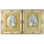 PAIR OF CONTINENTAL BISQUE PORCELAIN OVAL PLAQUES, modelled in relief with pairs of courting