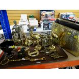 ASSORTED METALWARE including pair of brass flamingo ornaments, racing letter rack and magazine