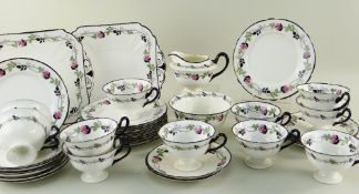 SHELLEY BONE CHINA 'ROSE' PATTERN PART TEA SERVICE (some staining and damage)