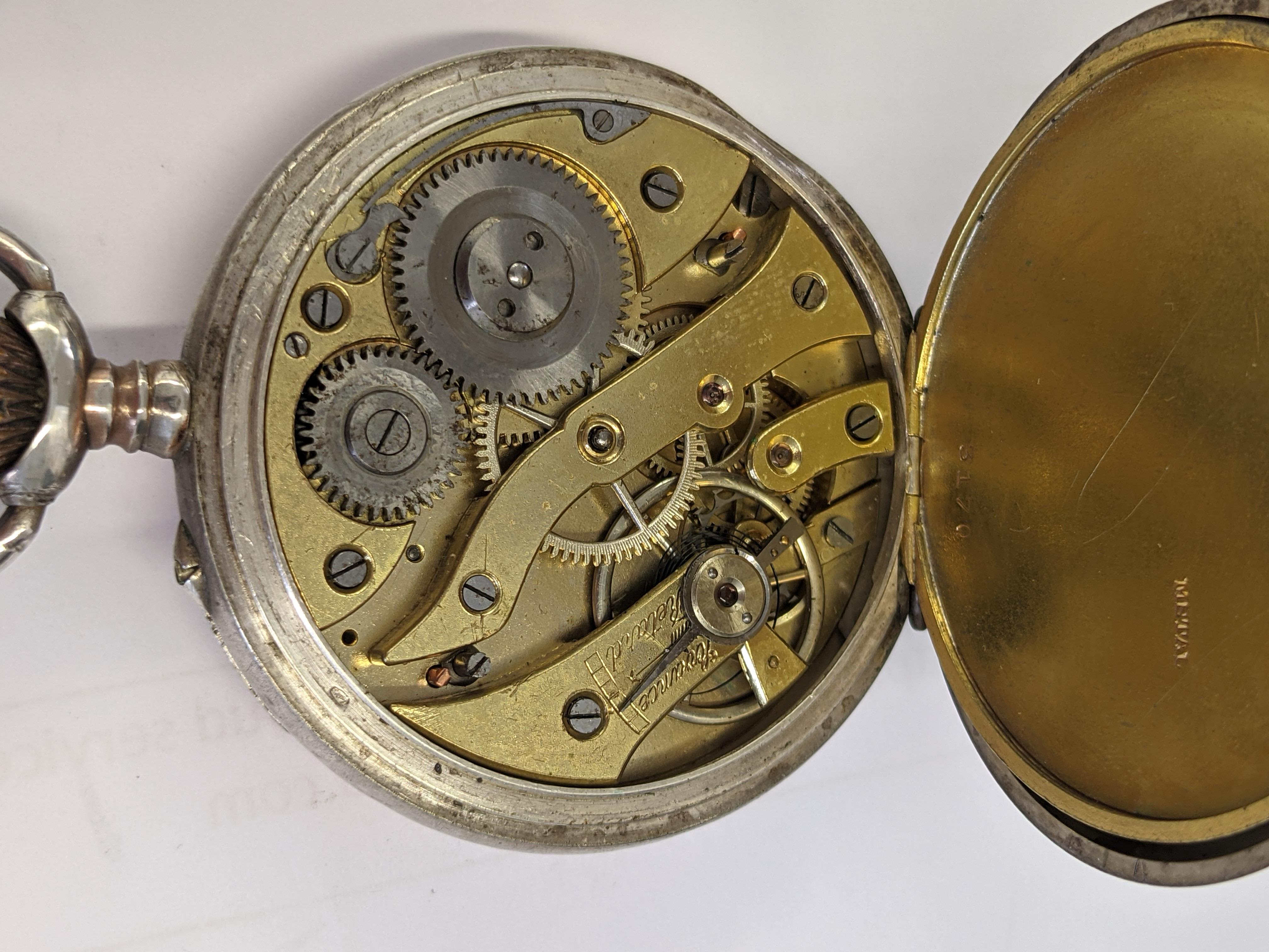 FOUR TOP WIND SILVER POCKET WATCHES, including a half hunter, two with half gold plated cases, all - Image 2 of 7