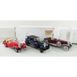 THREE FRANKLIN MINT DIECAST 1:24 SCALE MODEL CARS, including Duesenberg J Derham Tourster 1930,