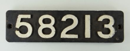 RAILWAY MEMORABILIA: a cast iron smoke box door number plate 58213, possibly from a LMS locomotive