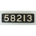 RAILWAY MEMORABILIA: a cast iron smoke box door number plate 58213, possibly from a LMS locomotive