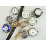 TEN VARIOUS LADIES 9CT GOLD & SILVER WRISTWATCHES, the gold consisting of a half hunter style