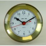 MODERN BRASS 'SHIP'S TIME' CLOCK, styled as a 4 1/2 in. marine chronometer in brass drum case with