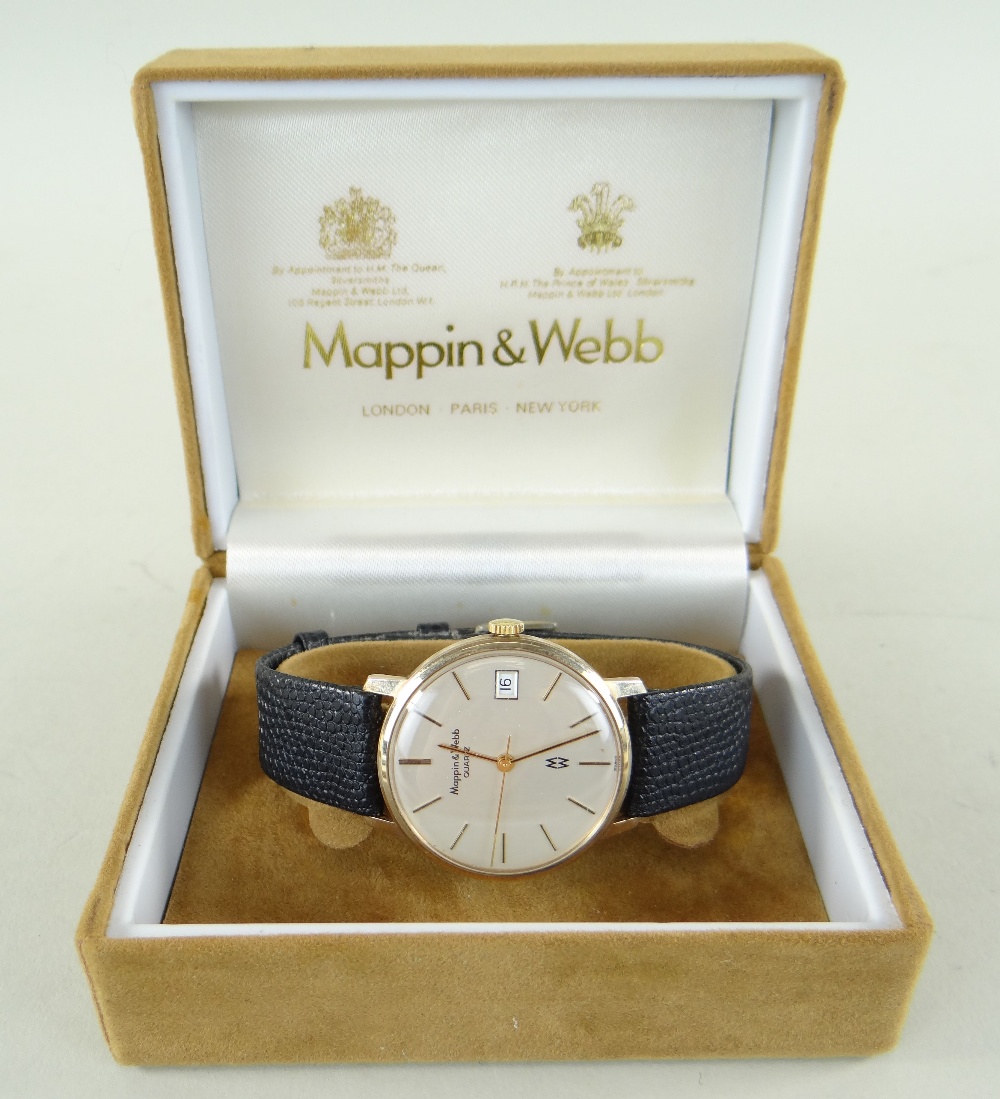 MODERN 9CT GOLD MAPPIN & WEBB GENTS WRISTWATCH, centre seconds and calender aperture, quartz - Image 2 of 2