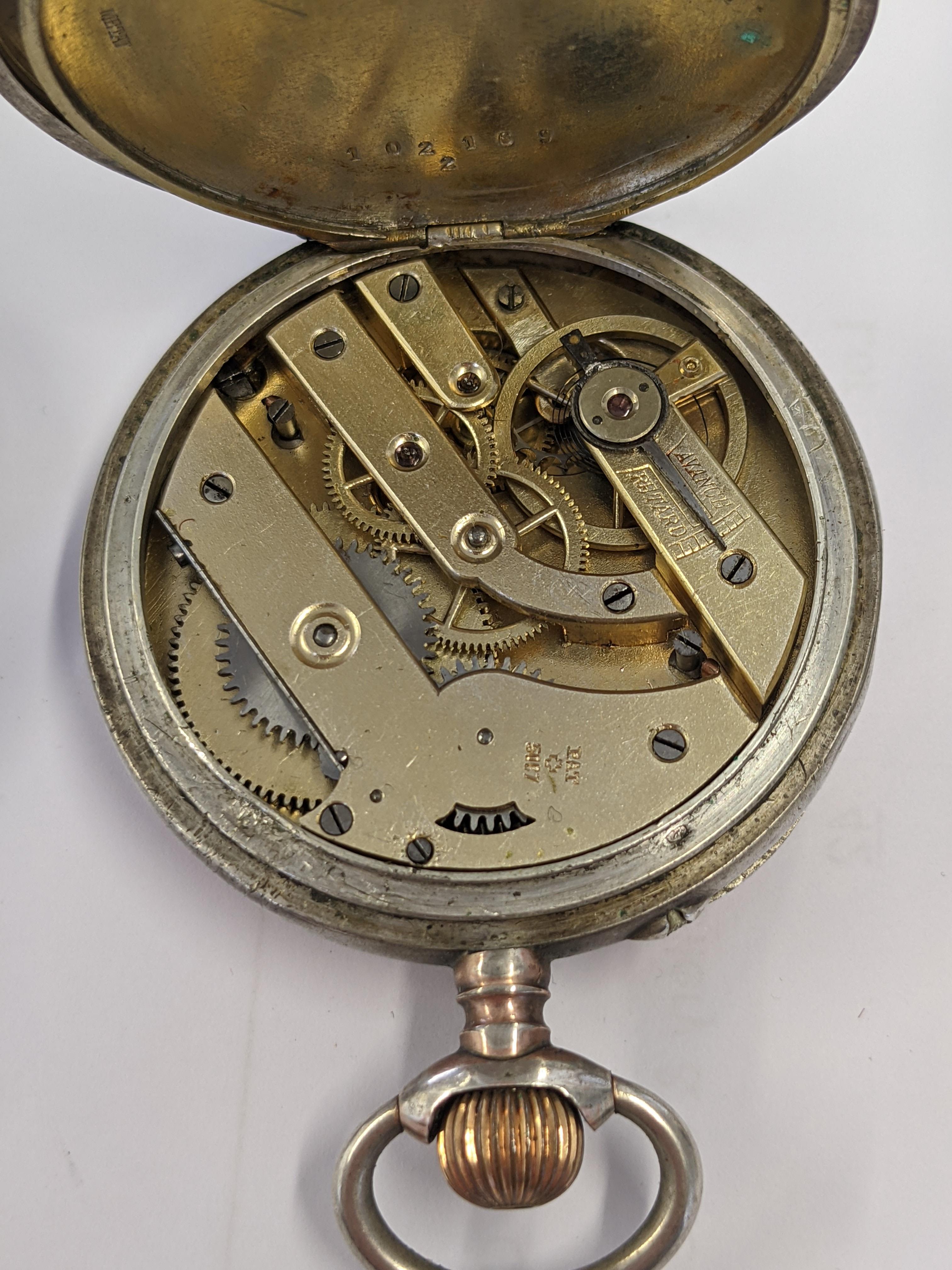 FOUR TOP WIND SILVER POCKET WATCHES, including a half hunter, two with half gold plated cases, all - Image 5 of 7