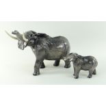 BESWICK GLOSS ELEPHANTS comprising large elephant with outstretched trunk, 24.5cms high, together