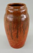 PILKINGTON'S ROYAL LANCASTRIAN POTTERY VASE, mottled orange and caramel, impressed marks, initials