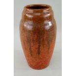 PILKINGTON'S ROYAL LANCASTRIAN POTTERY VASE, mottled orange and caramel, impressed marks, initials