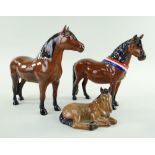 BESWICK POTTERY DARTMOOR PONY SET comprising 'Warlord', brown gloss, model No. 1642, 'Another Bunch,