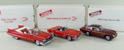 THREE DANBURY MINT 1:24 SCALE DIECAST MODEL CARS, comprising Cadillac Series 62 1959, Chevrolet