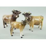 BESWICK POTTERY JERSEY CATTLE FAMILY comprising gloss 'CH Dunsley Coy Boy' bull, gloss 'CH Newton