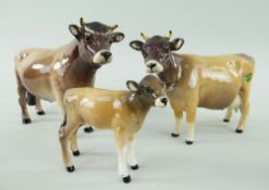 BESWICK POTTERY JERSEY CATTLE FAMILY comprising gloss 'CH Dunsley Coy Boy' bull, gloss 'CH Newton