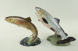 BESWICK POTTERY FISH comprising leaping salmon No. 2066, 19cms high, together with leaping trout No.