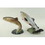 BESWICK POTTERY FISH comprising leaping salmon No. 2066, 19cms high, together with leaping trout No.